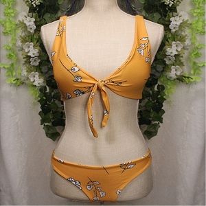 ***SOLD*** NWOT Yellow Floral Tie Front Bikini Set